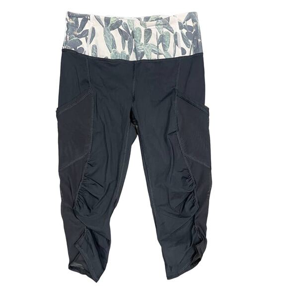 lululemon athletica Pants - Lululemon Run Times Crop Tech Fitness Leggings‎ Pockets Black Cactus Print 4